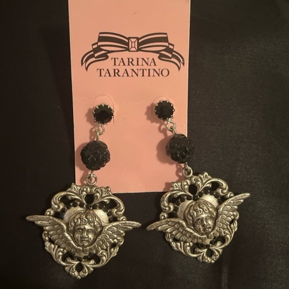 Tarina Tarantino Jewelry - Tarina Tarantino angel/cherub silver earrings with black Swarovski crystals